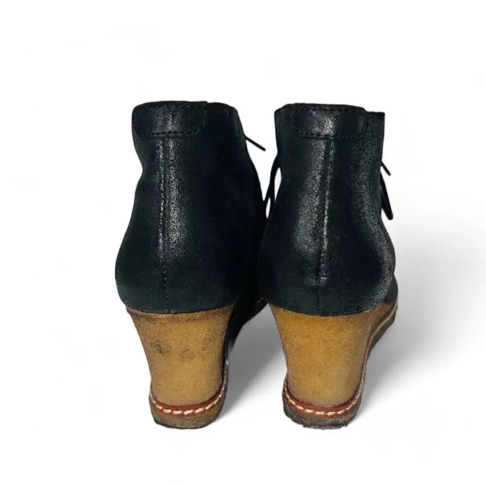 Johnston & Murphy Moc Toe Crepe Sole Wedge Boots 78-50801 Black‎ Leather Women's